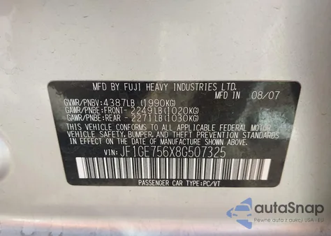 2008 Subaru Impreza Wrx from USA, damaged, VIN JF1GE756X8G507325